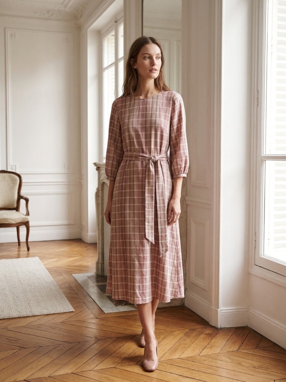 Daniel Cremieux Mauve Plaid Belted Dress